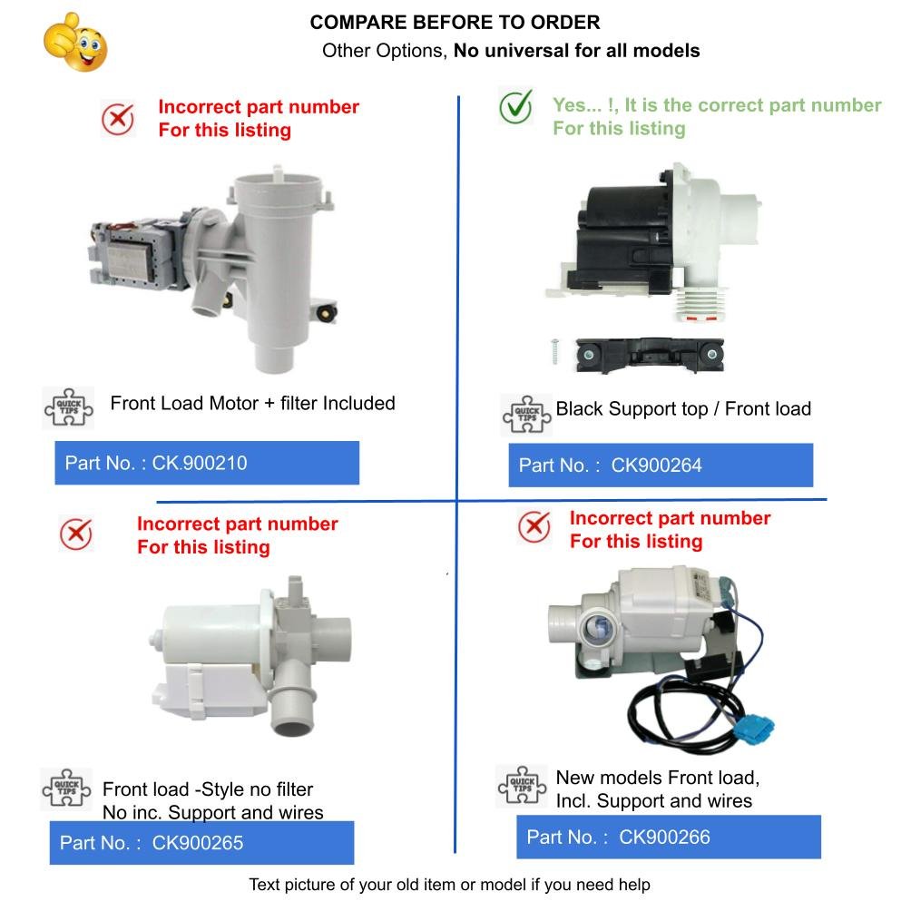 GlobPro WH23X10041 CK900264 Washer Drain Pump 7" length Approx. Replacement for and compatible with GE Heavy DUTY