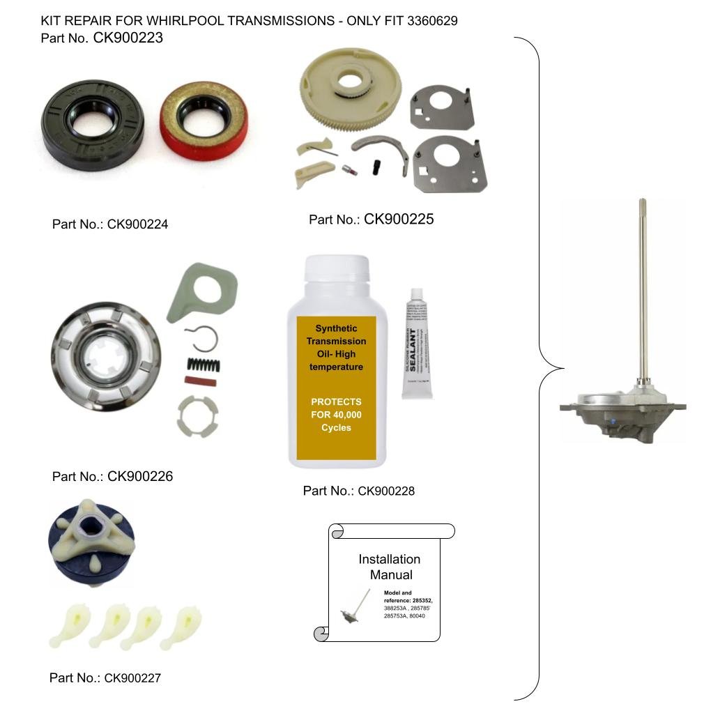 GlobPro CK900223 Washer KIT REPAIR FOR WHIRLPOOL TRANSMISSIONS - ONLY FIT 3360629 Replacement for and compatible with Heavy DUTY