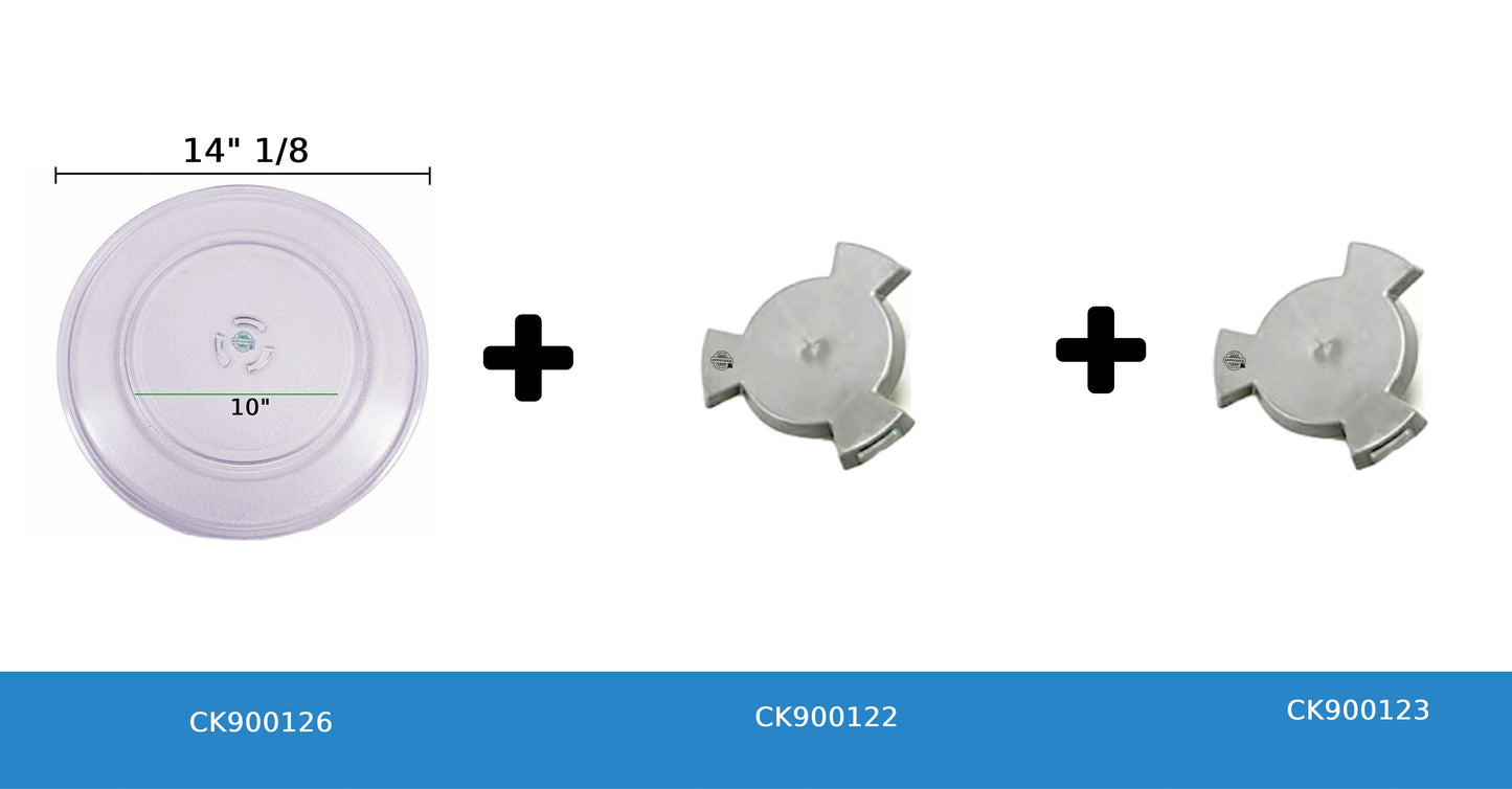 GlobPro W10818723 WPW10776938 WP8183788 Compatible KIT Microwave Glass Plate + Base Support + Ring Turn Replacement for and Compatible with KitchenAid Jenn-Air Whirlpool Maytag Heavy Duty