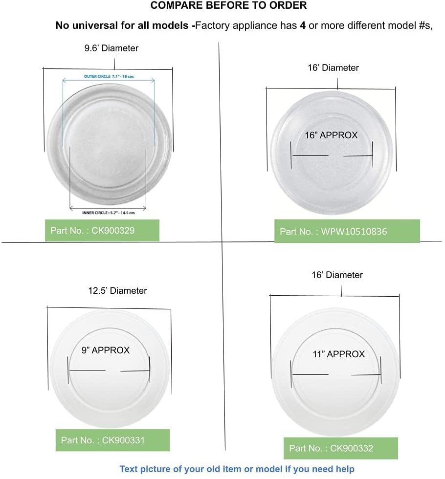 GlobPro WPW10510836 Microwave Glass Turntable Tray 16.5" inches Approx Replacement for and Compatible with KitchenAid Whirlpool Heavy Duty