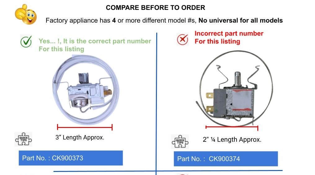 GlobPro 1110552 1115242 1115243 1115244 Cold Control Thermostat 3" length Approx. Replacement for and compatible with Whirlpool Roper Estate Heavy DUTY