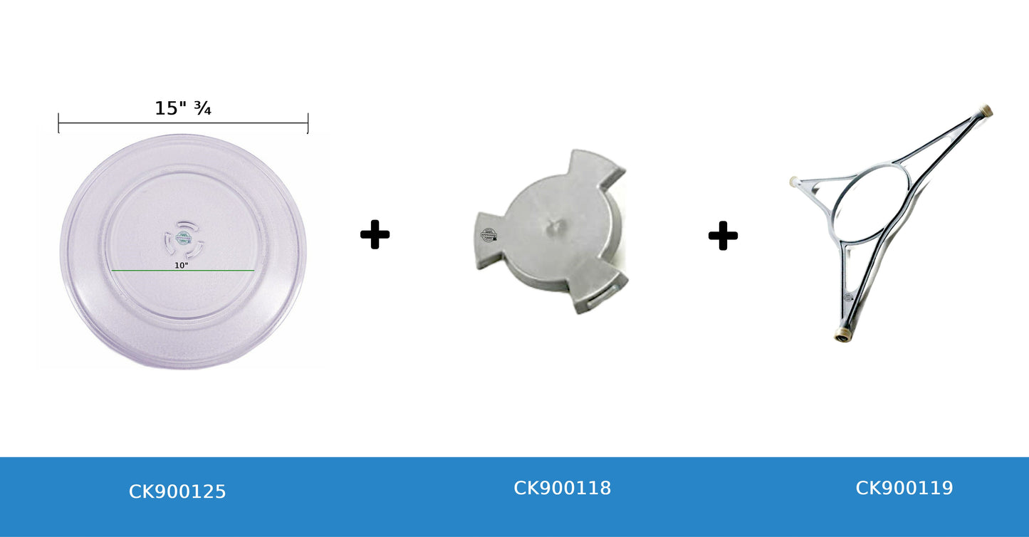 GlobPro W11373838 W11110134 WPW10776938 Compatible KIT Glass Plate + Base Support + Ring Turn Replacement for and Compatible with Whirlpool Jenn-Air KitchenAid Maytag Heavy Duty