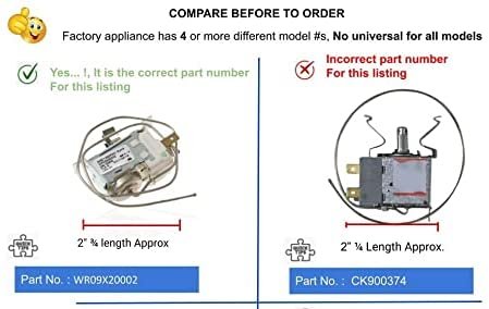 GlobPro 245D1262P001 WR09X0547 WR09X10027 WR09X10042 Fridge Temperature Control Thermostat 2" ¾ length Approx Replacement for and compatible with Hotpoint GE Kenmore Heavy DUTY