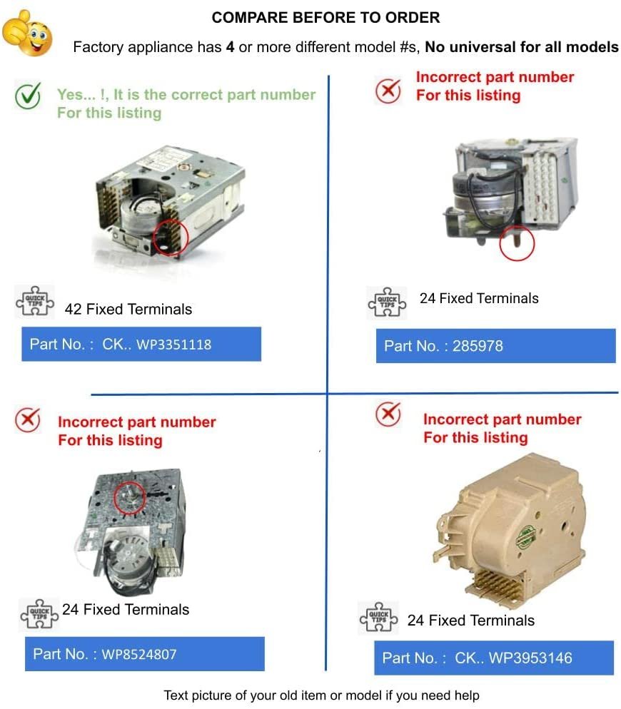 GlobPro WP3351118 Washer Timer 42 Fixed Terminals Replacement for and compatible with Kenmore Heavy DUTY