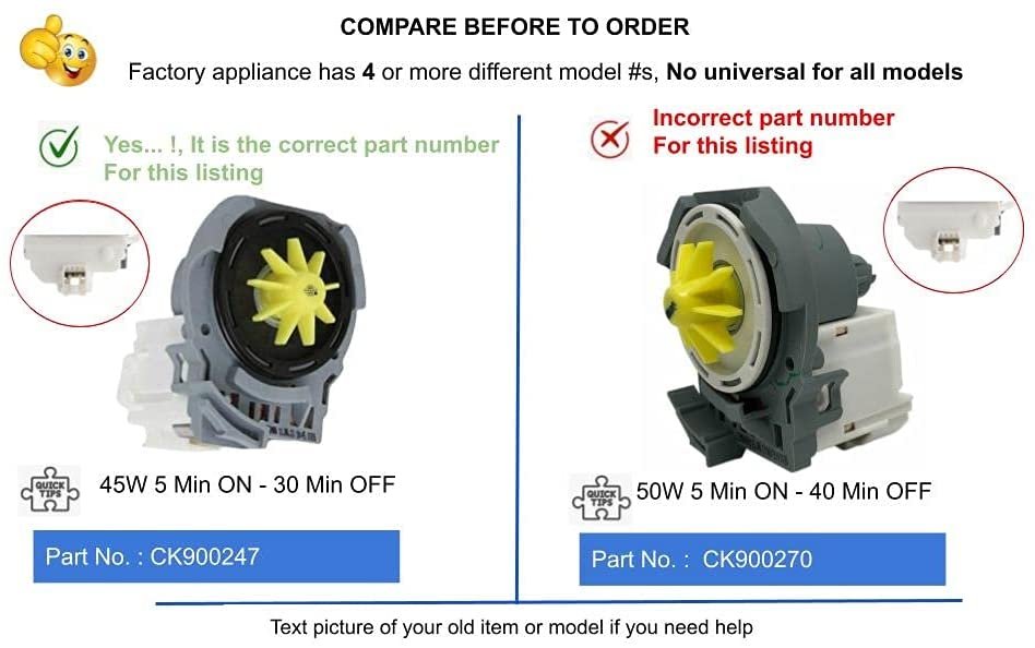 GlobPro W10158351 W10348269 WPW10348269VP CK900247 Diswasher Drain Pump 2 Terminals Replacement for and compatible with Kenmore Whirlpool Maytag LG Heavy DUTY