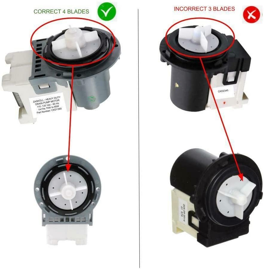 E-DrUS CKD1360 Washer Fits ASKOLL Mod.M85 Drain Pump Motor Impeller blades included W10422971 compatible with Maytag Heavy DUTY
