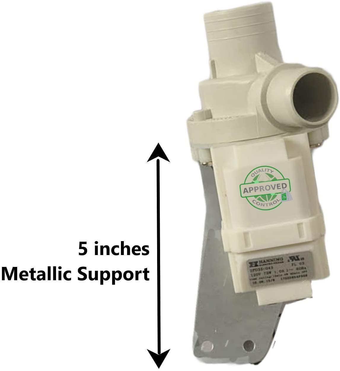 GlobPro WH23X10043 Washer Drain Water Pump Assembly 5" large Approx. Metallic Support Replacement for and compatible with General Electric Hotpoint WH23X10043 Heavy DUTY