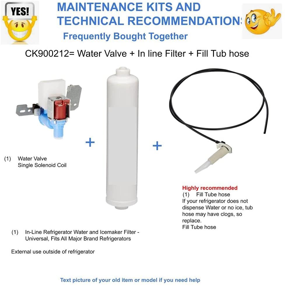 CK900212 kit Refrigerator Water valve and Refrigerator Fill Tube WR17X11168 + In-line filt. Compatible with GE Hotpoint RCA