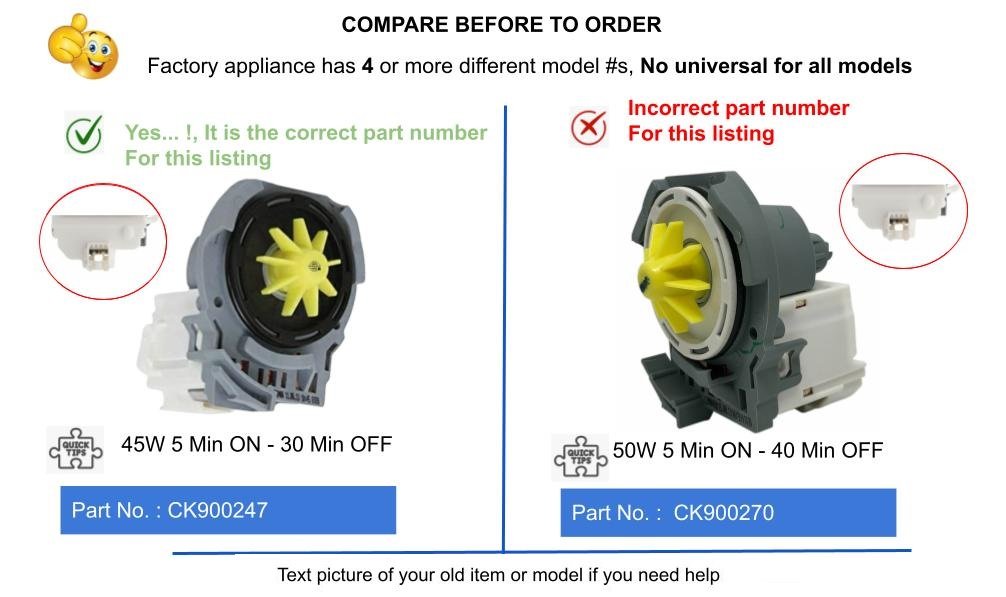 GlobPro 661662 8558995 8565839 W10084573 CK900247 Diswasher Drain Pump 2 Terminals Replacement for and compatible with Kenmore Whirlpool Maytag LG Heavy DUTY