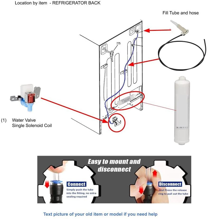 CK900212 kit Refrigerator Water valve and Refrigerator Fill Tube WR17X11168 + In-line filt. Compatible with GE Hotpoint RCA