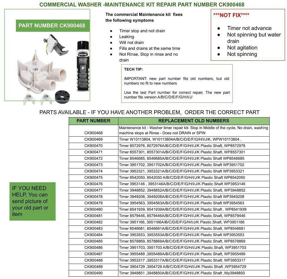 KIT to FIX Washer stops at Rinse & not DRAIN compatible with Estate