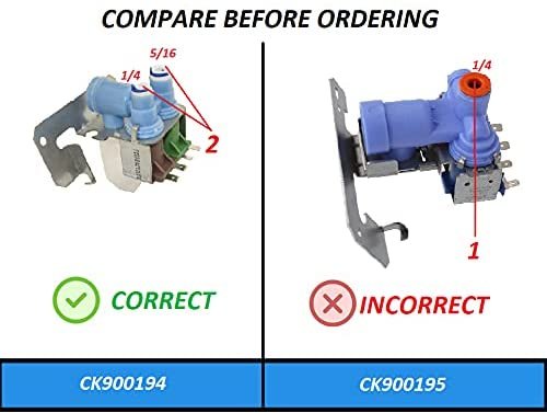 GlobPro WR57X10012 WR57X10018 WR57X10018E WR57X104 Fridge Water Inlet Valve - ¼" - 5/16" inlet 2 coil Replacement for and compatible with General Electric Kenmore Heavy DUTY