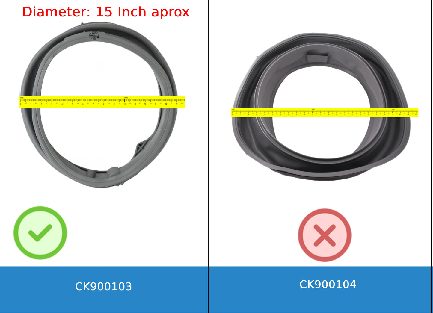 GlobPro WH45X10062 Washer Door Boot Seal Kit 15" length Approx. Replacement for and compatible with GE Heavy DUTY