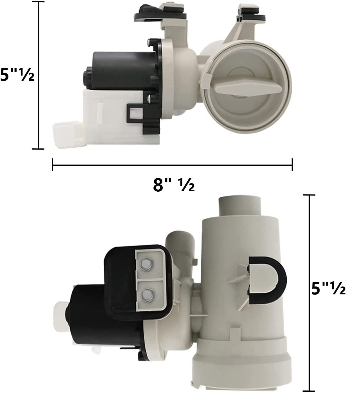 GlobPro WPW10730972 Washer Water Drain Pump Assembly 8" ½ length Approx. Replacement for and compatible with Whirlpool Maytag Kenmore/Sears Amana Heavy DUTY