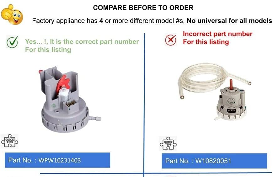 GlobPro PD00035446 EAP11750715 AP6017417 PS11750715 Washer Water Level Pressure Switch Replacement for and compatible with Whirlpool Kenmore Estate Heavy DUTY