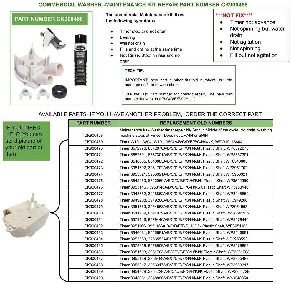 E-DrUS CK900482 compatible with Kenmore Washer Timer 3951166A/B/C/D/E/F/G/H/I/J/K compatible with Heavy DUTY