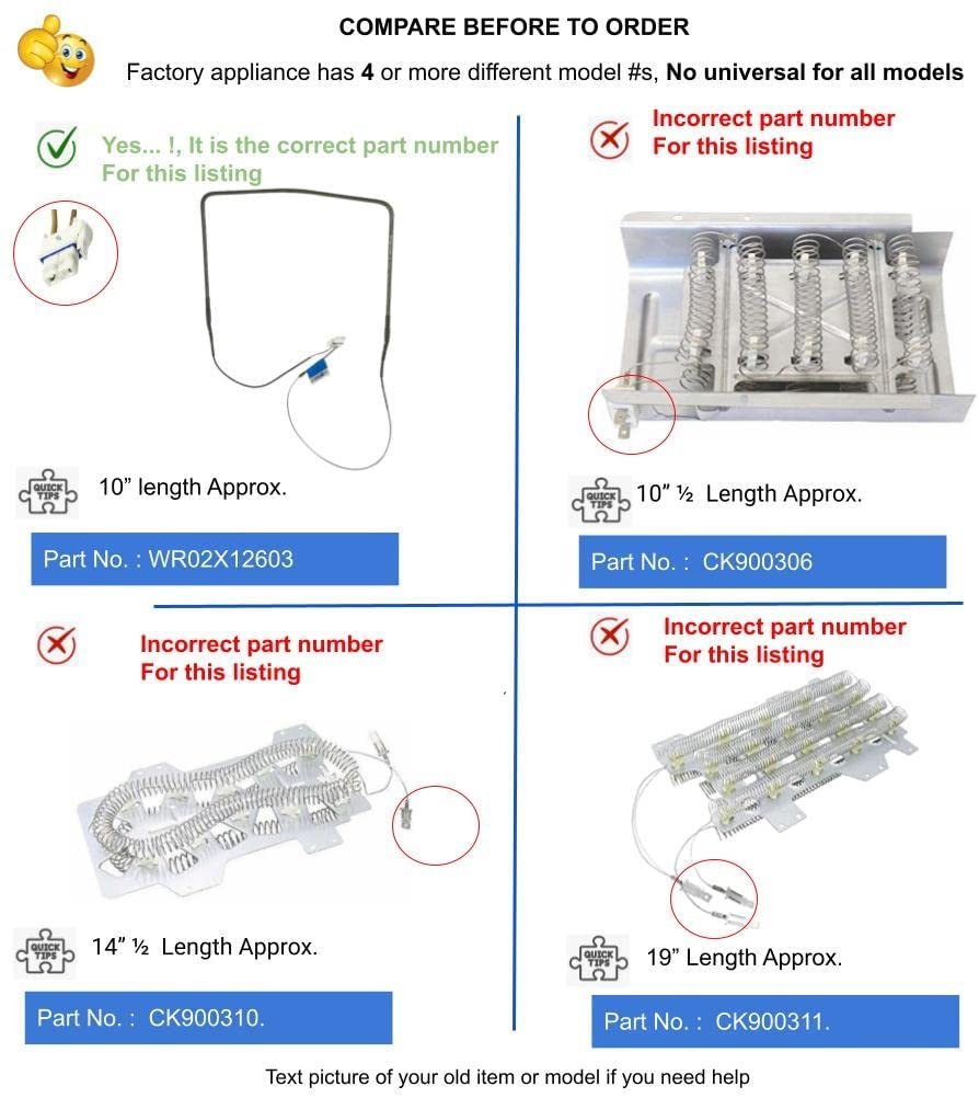 GlobPro WR02X12603 Fridge Defrost Heater Metal Sheath 10” length Approx. Replacement for and compatible with GE Heavy DUTY