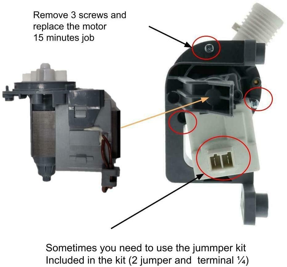 E-DrUS W10727777 Washer Drain Pump W10727777 W10876600 -JUST MOTOR compatible with Kenmore/SearsMaytagWhirlpool Heavy DUTY