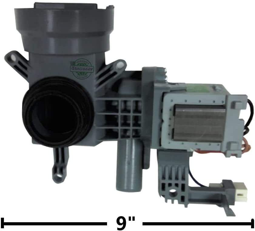GlobPro WPW10605427 Washer Water Drain Pump Complete 9" length Approx. Replacement for and compatible with Maytag Whirlpool Heavy DUTY
