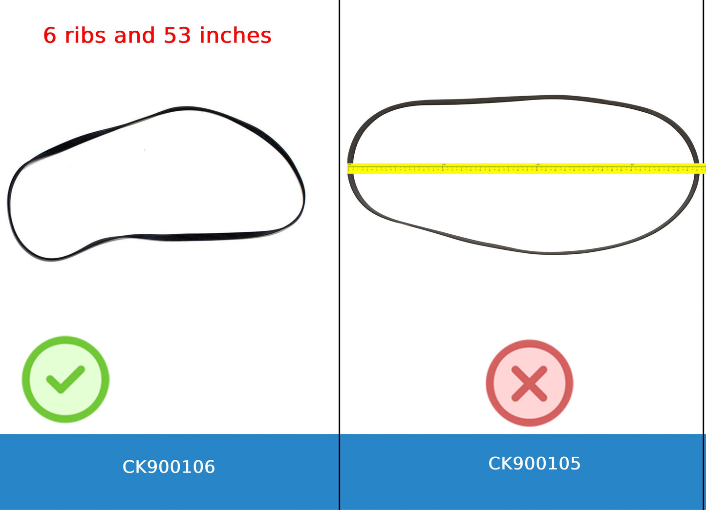 GlobPro WH08X10003 Washer Drive Belt 6 ribs 53 inches Approx. Replacement for and compatible with GE Heavy DUTY