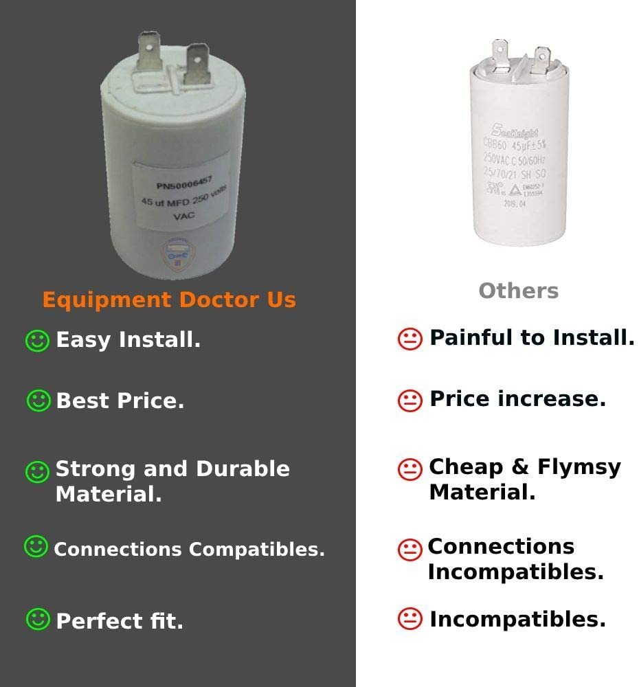 EquipDr Washer Capacitor 45 mF 123C8355P008 Replacement for WH12X10462 Heavy DUTY