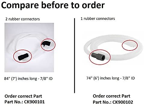 DrEquipUS 3374077 3368781 2731 Drain Hose Assembly 80" long, 7/8" ID, made for hot water Replacement for and compatible with Crosley Whirlpool Roper Kenmore Heavy DUTY