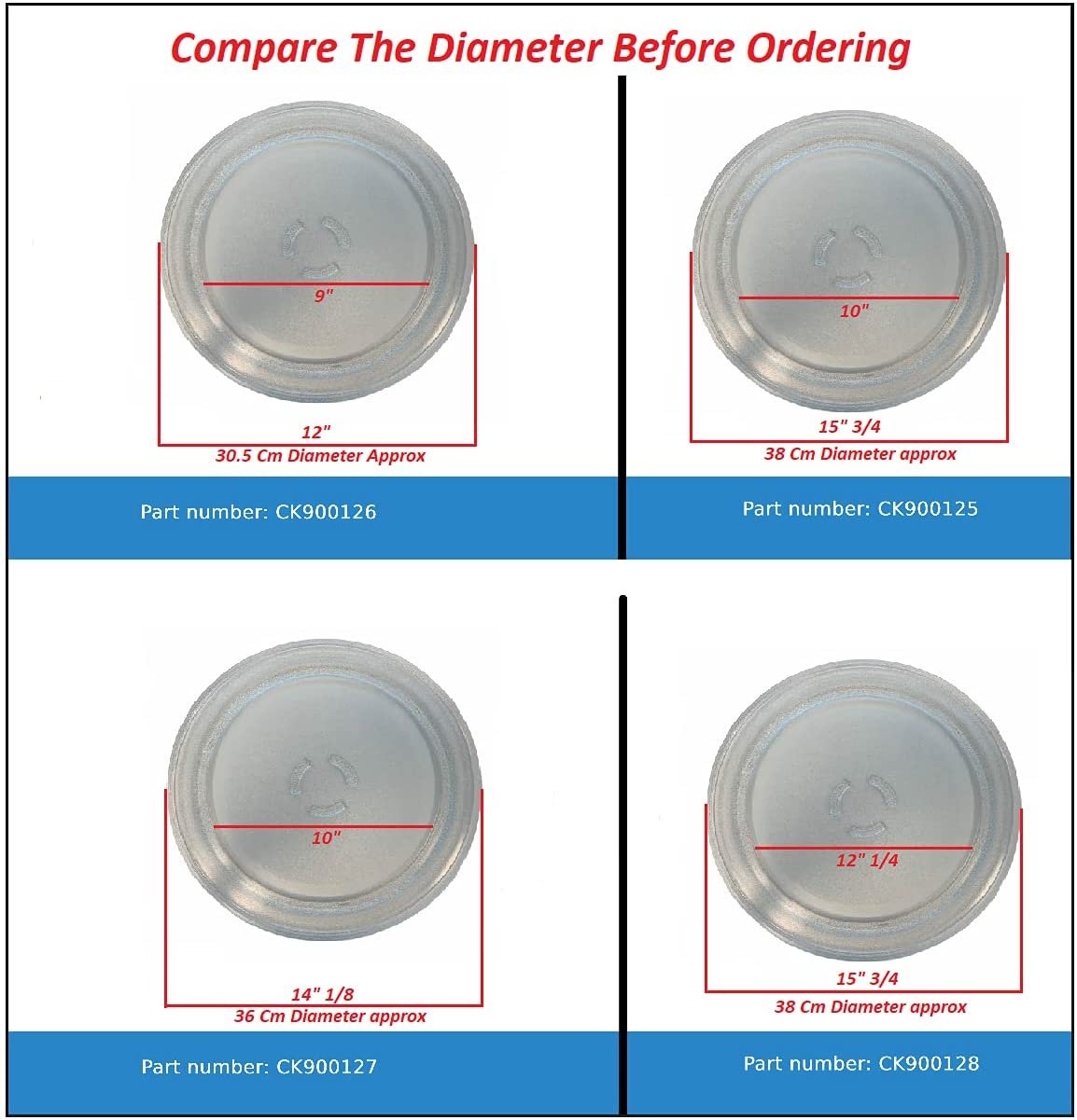 GlobPro CK900126 Compatible with KitchenAid, and More Microwave Glass Tray Plate 12." Inches -30.5 cm Diameter Approx Heavy Duty