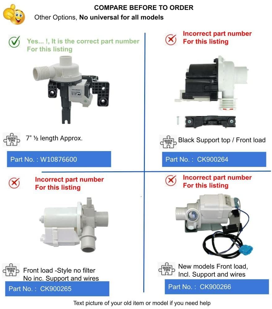 GlobPro PD00034529 AP6004933 PS11738156 EAP11738156 Washer Water Drain Pump 7" ½ length Approx. Replacement for and compatible with Kenmore Maytag Whirlpool Heavy DUTY
