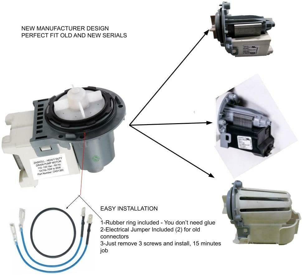 E-DrUS CKD4456 Washer Fits BPX401-20J Electrolux Laundry Drain Pump Motor A03773201 compatible with Heavy DUTY